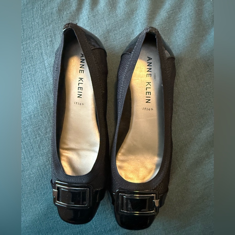 Anne Klein Black Flats with Buckle Detail